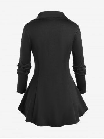 Plus Size Ribbed Panel Zipper Fly Turn Down Collar Jacket