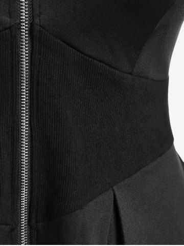 Plus Size Ribbed Panel Zipper Fly Turn Down Collar Jacket