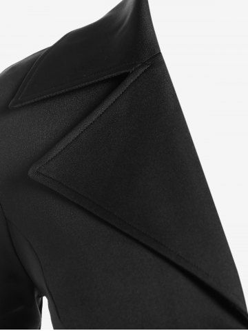 Plus Size Ribbed Panel Zipper Fly Turn Down Collar Jacket