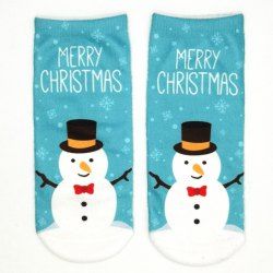 Chaussettes à Cheville de Noël à Imprimé Bonhomme de Neige - Bleu clair 