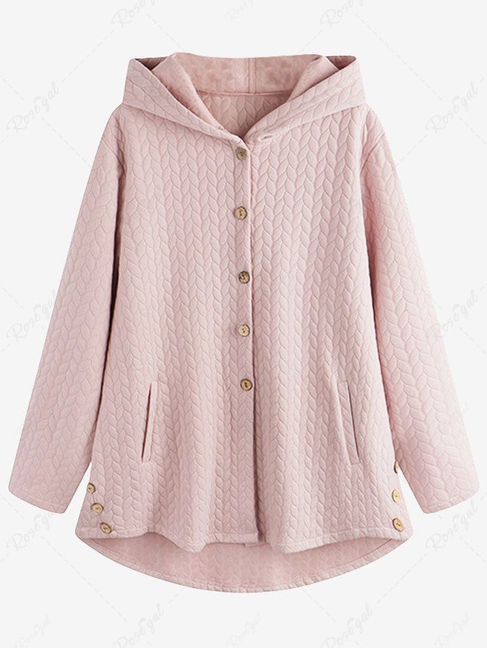 Sale Plus Size Embossed High Low Hooded Coat  