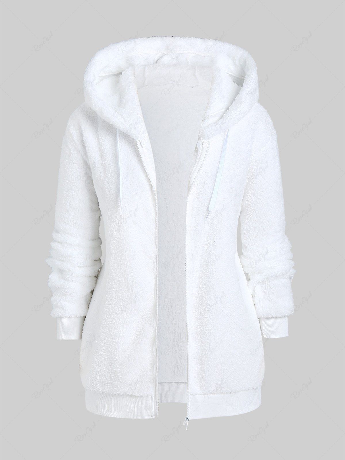 Affordable Plus Size Zipper Fly Drop Shoulder Hooded Fluffy Coat  