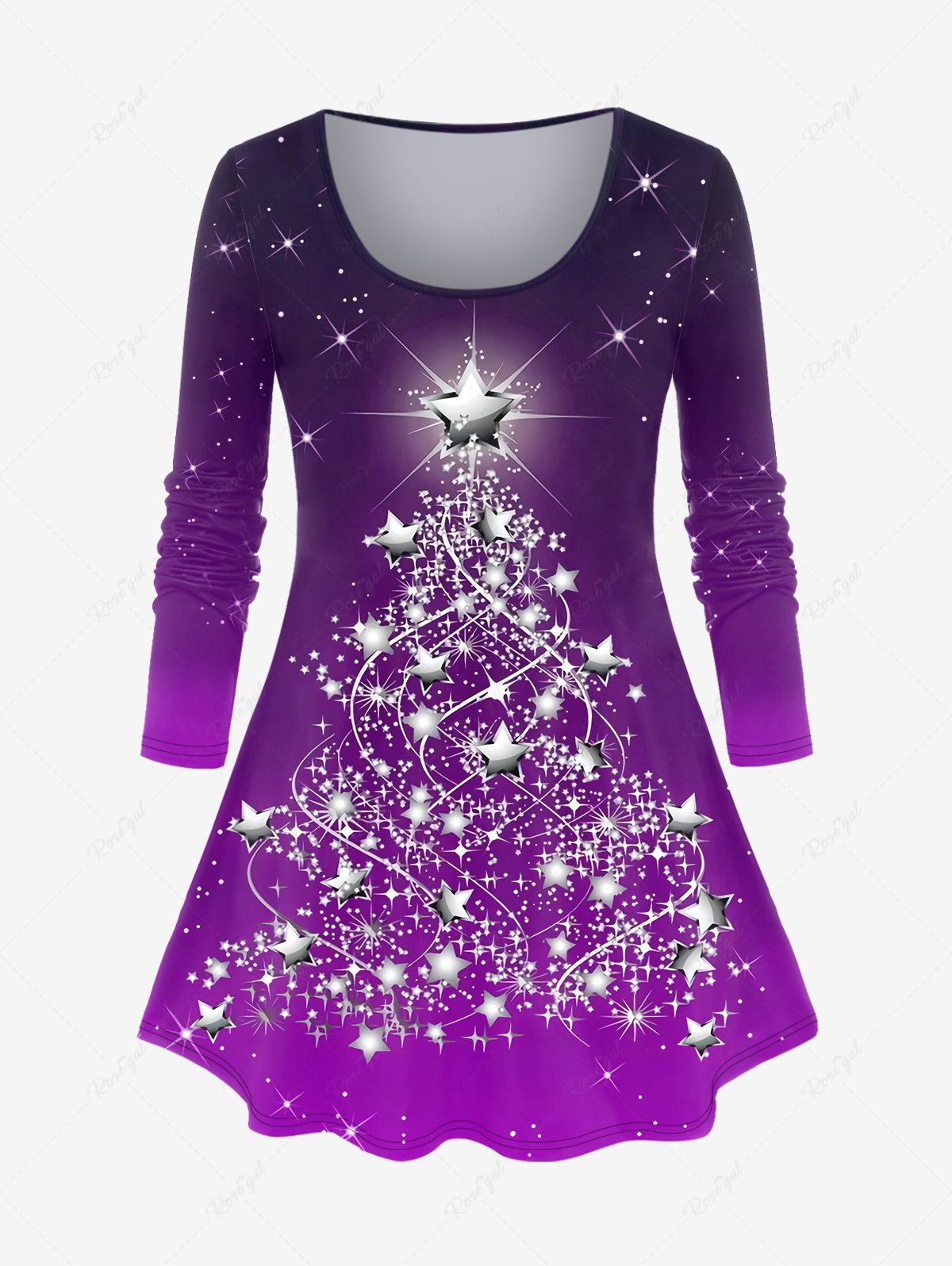Outfits Plus Size Sparkle Christmas Tree Print Tee  