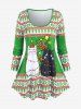 Ensemble de T-shirt à Imprimé Chat de Noël et Legging Moulant Grande Taille - Vert 
