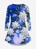 Ensemble T-shirt Grande Taille et Legging à Imprimé Bonhomme de Neige - Bleu 