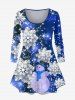 Ensemble T-shirt Grande Taille et Legging à Imprimé Bonhomme de Neige - Bleu 