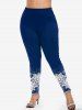 Ensemble T-shirt Grande Taille et Legging à Imprimé Bonhomme de Neige - Bleu 