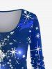 Ensemble T-shirt Grande Taille et Legging à Imprimé Bonhomme de Neige - Bleu 