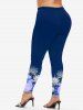 Ensemble T-shirt Grande Taille et Legging à Imprimé Bonhomme de Neige - Bleu 