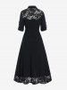 Plus Size Roll Up Sleeve Lace Panel Maxi Dress -  