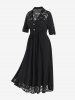 Plus Size Roll Up Sleeve Lace Panel Maxi Dress -  