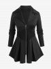 Plus Size Ribbed Panel Zipper Fly Turn Down Collar Jacket -  