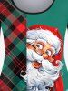 T-shirt à Imprimé Père Noël à Carreaux de Grande Taille - Vert 1X | US 14-16