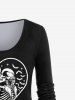 T-shirt D'Halloween à Imprimé Squelette Cœur à Manches Longues - Noir 2X | US 18-20