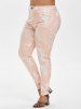 Plus Size Acid Wash Pocket High Waisted Jeans -  