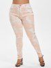 Plus Size Acid Wash Pocket High Waisted Jeans -  