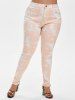 Plus Size Acid Wash Pocket High Waisted Jeans -  