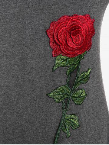 Plus Size Rose Applique Raglan Sleeve T-shirt