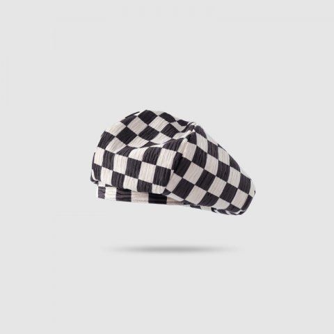 Checkerboard Velvet Beret Hat - MULTI