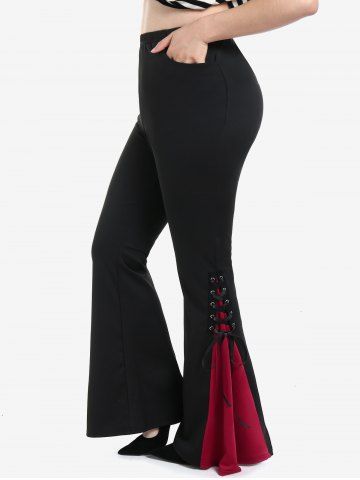Pantalon Evasé Bicolore Gothique à Lacets - BLACK - 4X | US 26-28