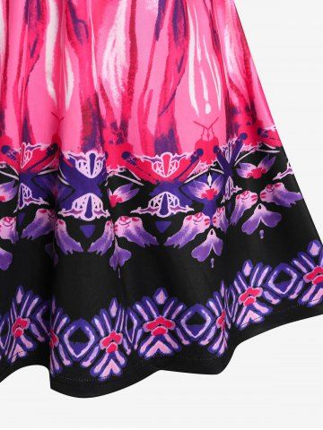 Plus Size Flower Ring Printed Skirted Tunic T-shirt