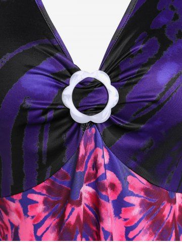 Plus Size Flower Ring Printed Skirted Tunic T-shirt