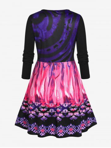 Plus Size Flower Ring Printed Skirted Tunic T-shirt