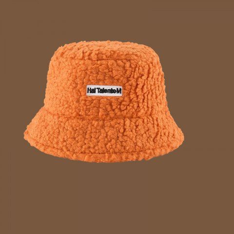 Sombrero de Cubo Mullido de Piel Sintética con Bordado de Letras - ORANGE