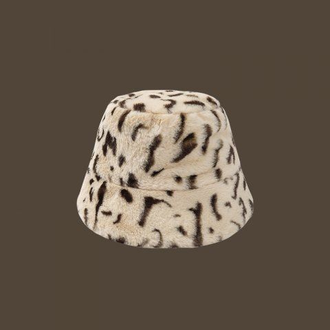 Leopard Print Plush Fluffy Bucket Hat - LIGHT COFFEE