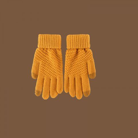 Jacquard Cuffed Knit Gloves - YELLOW