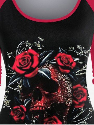 Gothic Rose Skull Print Raglan Sleeve T-shirt
