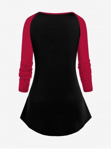 Gothic Rose Skull Print Raglan Sleeve T-shirt