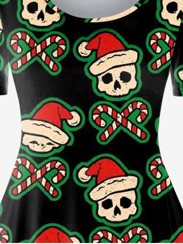 Plus Size Christmas Skull Hat Candy Print Dress