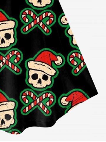 Plus Size Christmas Skull Hat Candy Print Dress