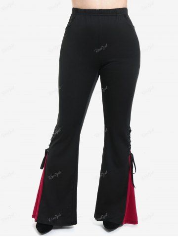 Gothic Lace Up Two Tone Godet Hem Pull On Flare Pants
