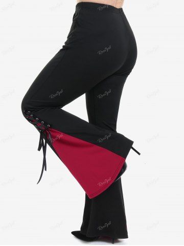 Gothic Lace Up Two Tone Godet Hem Pull On Flare Pants