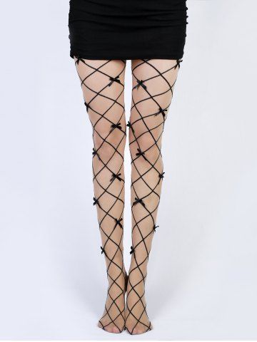 Colorblock Knots Detail Contrasting Piping Sheer Pantyhose - BLACK - ONE SIZE