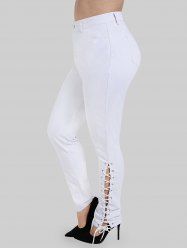 Plus Size Lace Up High Rise Skinny Pencil Jeans -  
