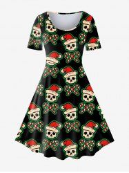 Plus Size Christmas Skull Hat Candy Print Dress -  