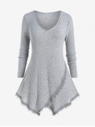 Plus Size Guipure Lace Trim Rib-knit Marled Top -  