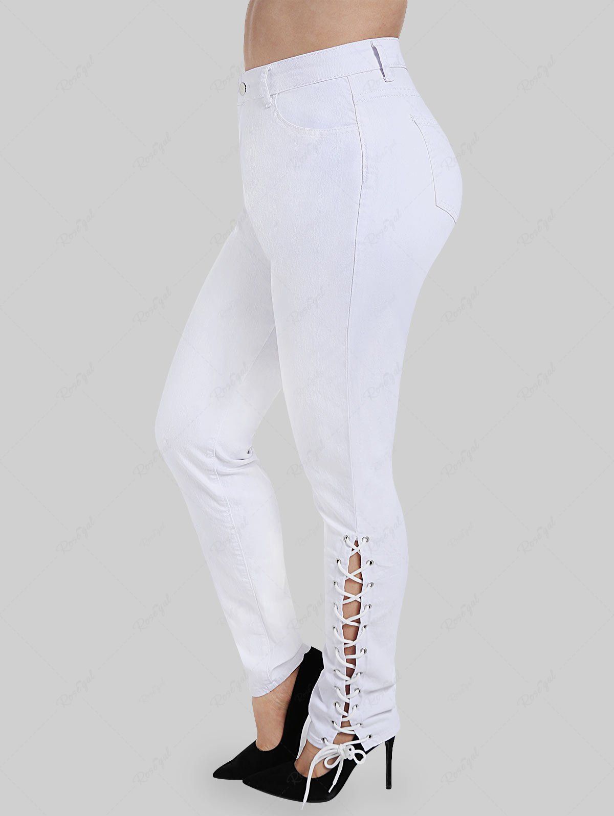 Chic Plus Size Lace Up High Rise Skinny Pencil Jeans  