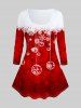 Christmas Snowflake Printed Long Sleeves Tee and Leggings Plus Size Matching Set Outfit -  