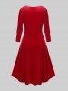 Plus Size Lace Up Colorblock Velvet Midi Dress -  