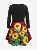 Plus Size Sunflower Plaid Print O Ring T Shirt -  