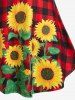 Plus Size Sunflower Plaid Print O Ring T Shirt -  