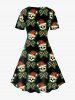 Plus Size Christmas Skull Hat Candy Print Dress -  