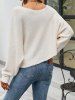Textured Plain Color Skew Neck Long Sleeve Pullover Sweater -  