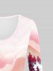 Plus Size Ombre Forest Print Long Sleeve T-shirt -  