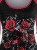 Gothic Rose Skull Print Raglan Sleeve T-shirt -  