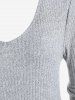 Plus Size Guipure Lace Trim Rib-knit Marled Top -  